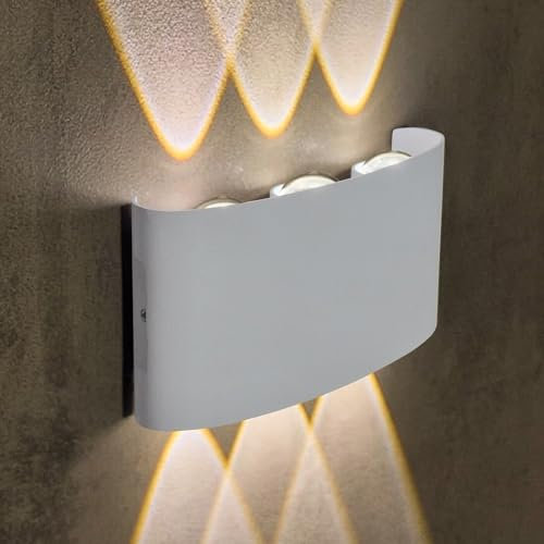 MAKA Applique LED da Parete Interno ed Esterno Moderno 16 Watt 1600 Lumen IP65, Applique Bianco Camera da Letto Bagno Soggiorno Giardino, Applique Luce Calda 3000K, Applique Muro Alluminio, 220V