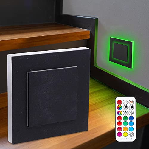 LongLife LED Treppenleuchte 230V Stufenlicht eckig schwarz - Unterteil Lichtfarbe: RGB Warmweiß 3W Treppenbeleuchtung Stufenbeleuchtung Treppenlicht Wandleuchte…