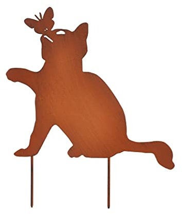 Super Idee Edelrost Katze jagt Schmetterling mit den Steckern Höhe 33 cm Breit 36 cm Vintage Frühling Rost Deko Metall Roststecker Gartenstecker Rostoptik Rosttiere Frühlingsdeko Gartendeko