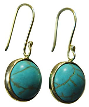 Damen Ohrschmuck Hängend - Ohrringe Türkis - 925 Silber - Turquoise Earrings - 18K Vergoldet - Geschenk für Sie - Edelstein - Naturstein - Handmade - Sommer - Blau -Rund