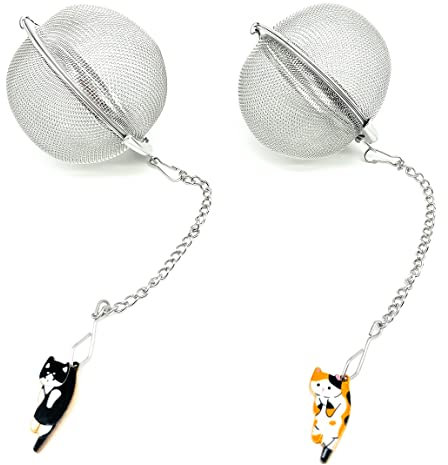 Cat Tea Infuser, 2 Pcs Cute Tea Diffuser Stainless Steel Mesh Loose Leaf Tea Infusers Tea Ball Strainers with Cat Pendants (Black&Orange Cats)