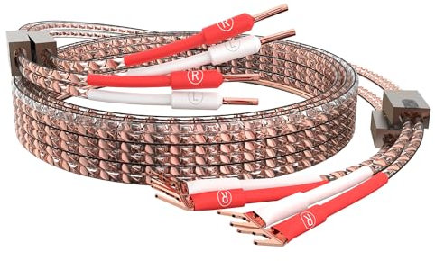 Tertullus 1 Paar VS903 High-End OFC Flaches Vollkupfer Lautsprecherkabel Hochreines 99.999% 17 AWG (1,0 mm2) HiFi Dynamisches Lautsprecherkabel Litze (Doppelstrang) (Spaten zu Banane 2.5m)