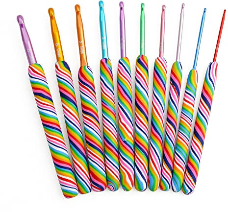 JOZEA 𝐇ä𝐤𝐞𝐥𝐧𝐚𝐝𝐞𝐥𝐧 𝐒𝐞𝐭, 9 Größen Stricken Nadel, Crochet Hooks, 9 buntes Stück (2.0/2.5/3.0/3.5/4.0/4.5/5.0/5.5/6.0mm), für Anfänger, Weicher Tongriff Häkelnadel Set