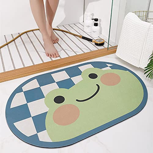 TOKLYUIE Super saugfähige Badematte, niedliche Cartoon-Badezimmer-Eingangs-Anti-Rutsch-Matten, saugfähige Bodenmatten für das Haushaltsbad, schnell trocknender Teppich (60_x_40_cm, Frosch)