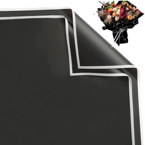 20 Stücke des schwarzen und weißen Rand Blume Verpackung Papier Blumenstrauß liefert wasserdichte verdickte Blume Verpackung Papier Geschenk Verpackung Papier 58.4 x 58.4 cm(Weißer Rand & schwarz)