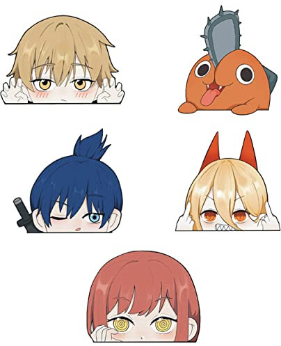 Roffatide Anime Chainsaw Man Auto Aufkleber Pochita 5 Pcs Lustige Auto Aufkleber Wasserdichte Aufkleber für Auto Motorrad Laptop Skateboard Dekoration