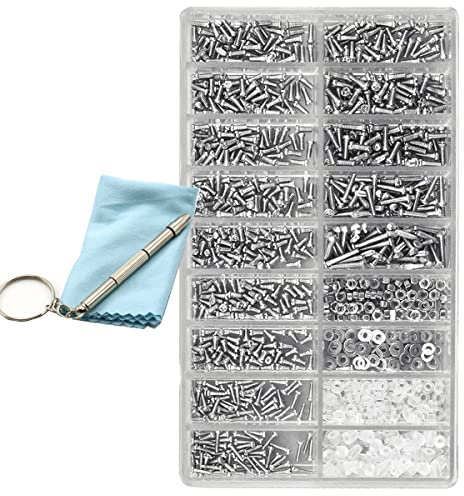 1000 Pcs Spectacle Repair Kit – Micro Screws Glasses Repair Kit with Screwdriver, Micro Screwdrivers Set with Silicone Nose Pads Assortment Set with Tweezer, Washer for Screws Small Screwdriver Set
