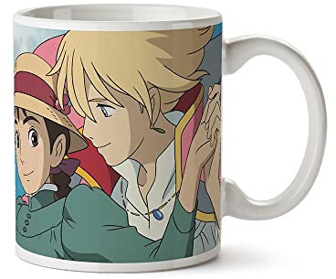 Studio Ghibli La tasse de château changeante blanche, imprimée, en céramique, dans un emballage transparent.