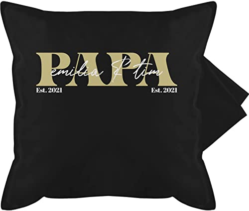 Kissenbezug - zum Vatertag - Papa Geschenk mit Namen Kinder Datum Geburtsjahr I Weihnachten I Geburtstag - 50 x 50 cm - Schwarz Kissen für väter