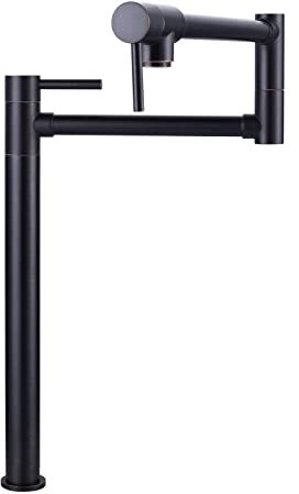 WOWOW Pot Filler Faucet Deck Mount Stove Faucet, Solid Brass Oil Rubbed Bronze with Extendable Double Joint Swing Arm (Modern Style, Oil Rubbed Bronze)