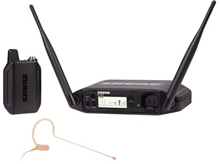 Shure GLXD14+/MX53 Dual Band Pro Digital Wireless Mikrofonsystem für Rundfunk, Kirche, Präsentationen - 12-Stunden-Batterielaufzeit, 30m Reichweite | MX153 Headset-Mikrofon, Einzelkanal-Empfänger.
