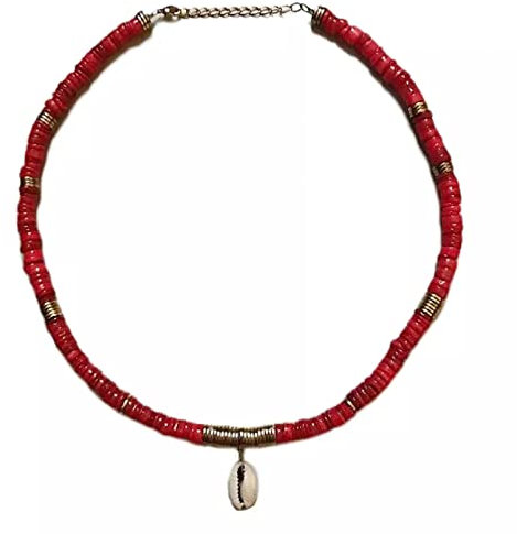 Necklace Pendant Vintage Ethnic Red Shell Piece Necklace Handcrafted Classic Natural Shell Pendant friendship necklace Wedding Christmas for women