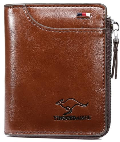 Aaliyahh Echtleder Geldbörse, Portemonnaie 13 Kartenfächer,RFID,SchutzFührerschein/Kreditkarte/Buskart/Banknote(Dunkelbraun)