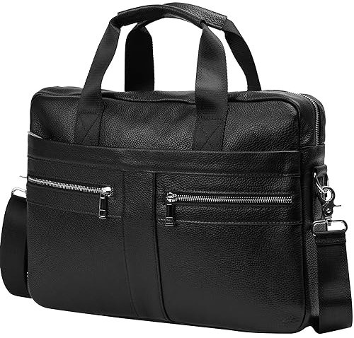 BTDAO Leather Briefcase 15 inch Laptop Bag Messenger Shoulder Work Bag Crossbody Handbag for Business Travelling for Men Father Husband (CFZ-Black)