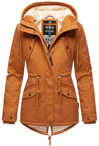 MARIKOO Damen warme Winterjacke mit kuscheliger Verstellbarer Kapuze Manolya Rusty Cinnamon Gr. XXL