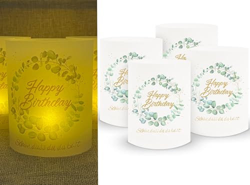 Sugeru Geburtstag deko - 16 stück Lichthülle für Tischlicht & Teelicht Windlicht & Kerzen,Geburtstag Frauen männer | Party Windlichter Tischdeko | Durchmesser - 8cm (Happy Birthday)