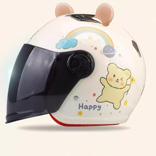 3/4 Kinder-Motorrad-Halbhelm, Vespa-Motorradhelme Für Jungen Und Mädchen Mit Visier, Süßer Kinder-Helm Mit Offenem Gesicht Für Jugendliche, ECE-Zugelassener Street-Scooter-Light-Moped C,50-55cm