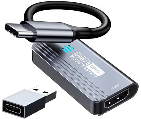Papeaso Video Capture Card, HDMI to USB C 3.0 Capture Card, 1080P 60FPS Video Capture Device, for Streaming, Teaching,Gaming, Video conferencing or Live Broadcasting