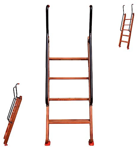 RAtsch Holzleiter mit extra langem Handlauf, Trittleiter-Ersatz für Bibliotheks-Camper-Bunkhouse-Anhänger, Bodenständer-Etagenbett-Leiter-Treppe (Farbe: Braun, Größe: 4 Stufen – 125 cm (49 1/4 Zoll