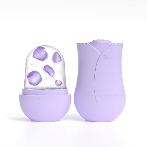 RoseFlower Ice Roller, Eisroller für Gesicht und Augen, Gesichtsmassagegerät für die Frau, Silikon Eis Gesichtsroller, Massagegerät Skin Care Tools Facial Eisroller Auslaufsichere-Lila