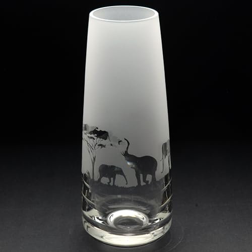 GLYPTIC GLASS ART Elephant Hand Etched/Engraved Glass Bud Vase