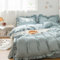 AShanlan Bettwäsche 200x220 Blau mit Rüschen Aesthetic Bettbezug Romantische Gewaschene Microfaser Hellblau Rüschen Bettwäsche Set und 2 x Kissenbezug 80x80 cm Reißverschluss