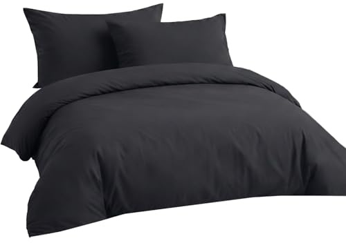 LivinEase Bettwäsche 220x240 Set - Mikrofaser Bettbezug 240x220 cm + 2 Kissenbezüge 80x80 cm - Bettwäsche Schwarz