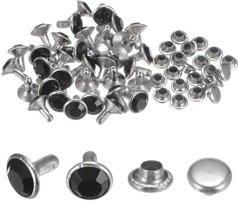 QUARKZMAN 100 Piezas de Remaches de Cristal de 8 mm, Remaches de Estrás Rápidos para Ropa, Cuero, Manualidades de Tela, Decoración de Artes y Manualidades, Color Negro