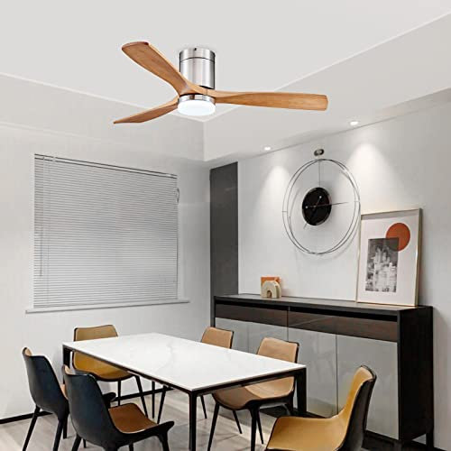 OHMG Deckenventilator mit Licht und Fernbedienung, Deckenventilator mit integrierter LED-Lampe, verdickte Flügel aus Naturholz, leise, 3 Geschwindigkeiten, 3 Helligkeit, Φ132 cm