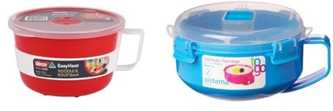 Décor Microsafe EasyHeat Bowl | Microwave Bowl Perfect for Soup, Noodles & Porridge & Sistema Microwave Breakfast Bowl | Round Microwave Container with Lid | 850 ml | BPA-Free