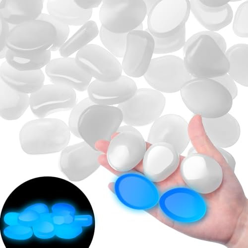 Landical Lot de 100 galets phosphorescents pour extérieur, aquarium, gravier pour allée, décoration de plantes succulentes (blanc, 4,7 cm)
