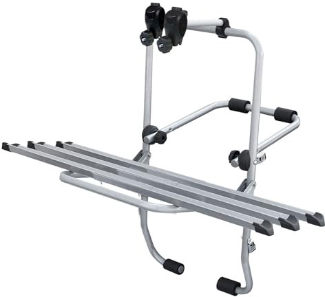 Fahrrad Heckträger - Fahrradträger Heckklappe - VDP Steelbike 3 - universal Auto Fahrradträger - Heckklappenträger mit Schienen - Fahrradheckträger fürs Auto - Befestigung Kofferraumklappe - 3 Räder