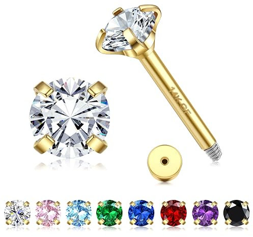 ORAZIO Boucles d'oreilles Femmes Or 14 Carats Percing Oreille Blanc Zircon Petites Cartilage Boucles d'oreilles Acier Inoxydable Hypoallergéniques Clou d'oreilles Homme Percing Helix
