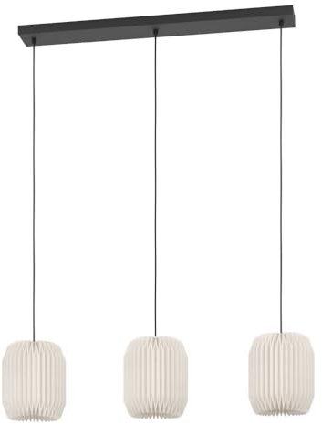 EGLO Hängelampe Belgrave, Pendelleuchte über Esstisch, Esszimmerlampe 3-flammig im Japan-Stil, Metall und Papier in Weiß, FSC-Zertifiziert, E27 Fassung, 88 cm