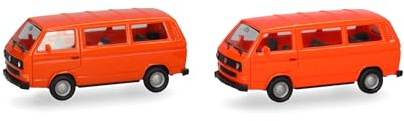 Herpa MiniKit VW T3 Bus, leuchtrot undorange, 2 Stück, Miniatur im Maßstab 1:87, Sammlerstück, Kit für Modellbau, Kunststoff