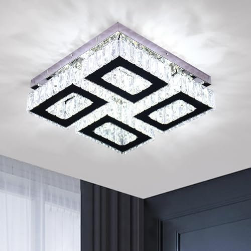 xychfantligh Rechteckiger moderner LED Kristall-Kronleuchter 4 Lichter Unterputz Deckenleuchte für Esszimmer Schlafzimmer Wohnzimmer (kaltweiß)