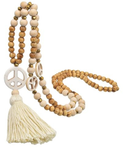 Yardenfun Collier Long Femme Avec Pendentif Tassel Beige Et Perles En Bois ChaîNe De Cou Style Vintage Pour Accessoire Automne-Hiver