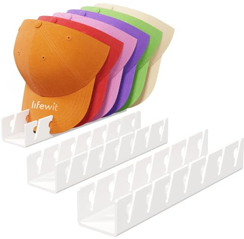 Lifewit Cap Halter, 3 Stück Kunststoff Kappen Organizer, Cap Aufbewahrung Fasst 21 Hüte, Desktop Cap Halterung, Kappenhalter für Schlafzimmer, Kleiderschränke, Kommoden und Wände, Weiß
