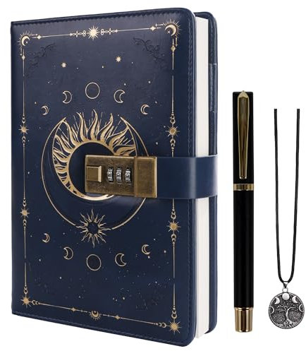 TIEFOSSI Journal intime avec cadenas, journal solaire vintage avec cadenas pour femmes et hommes, carnet rechargeable A5 avec cadenas pour écrire, 224 pages numérotées