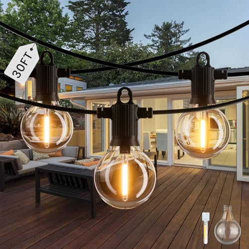 ZOTOYI IP65 Garden String Festoon Lights, 30FT/9M Festoon Lights with 10+1 G40 Globe Shatterproof LED Plastic Bulbs, Outdoor String Lights IP65 Waterproof for Patio Supports First and Last Tandem.