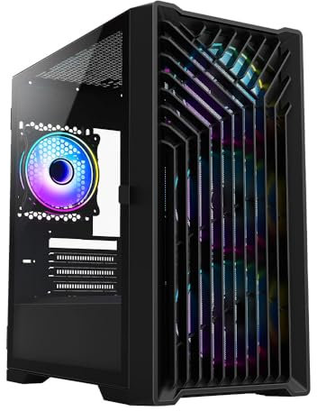 Combrite PC Gaming Case, mATX Tower, Meshed Front Panel, Micro ATX Tower Case With 4 x 120mm ARGB Fans, Tempered Glass Side Panel (Black)