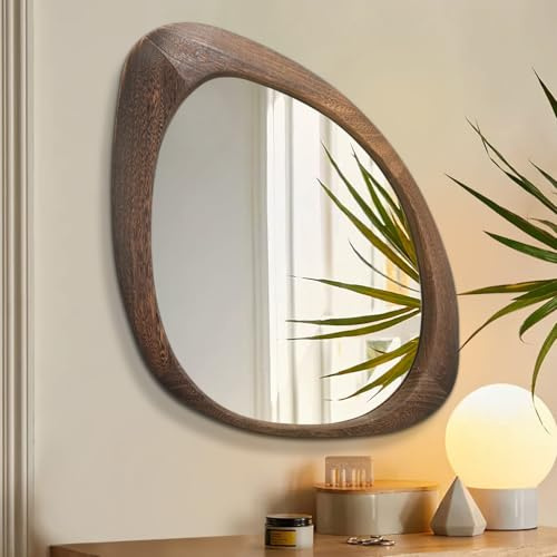 AAZZKANG Vintage Großer Wandspiegel mit unregelmäßigem Holzrahmen 70L x 50W cm Asymmetrisch Dekorative Hängespiegel für Badezimmer Schlafzimmer Wohnzimmer Eingang