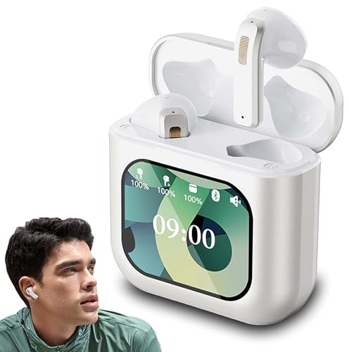 In-Ear-Bluetooth-Kopfhörer,Smart-Touchscreen Ladebox Großes Display Kopfhörer mit Geräuschunterdrückung, Sport Gaming Schlafen Hi-Fi Mehrsprachig Ohrhörer,für Smartphone Tablet Laptop Geschenk (Weiß)