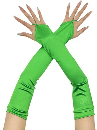 HUAJINGKEJI Satin-Handschuhe für Abendessen, Bälle, lange Handschuhe für Damen, Ball-Kostüm, grün, Size reference picture