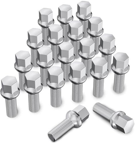 20 Stück MIKKUPPA Radschrauben Radbolzen M14x1,5 - Schaftlänge: 28mm,Kugelbund R13,Schlüsselweite:17mm (Chrome Silber)