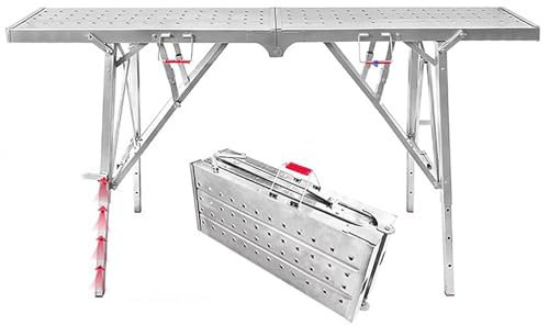 PAUUIA Arbeitsbühne, faltbar, elektrischer Gerüstlift, Traglast bis 400 kg, verstellbare Teleskopfüße, Gerüst für unebenen Boden, kleines Gerüst