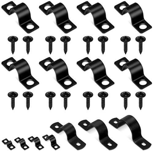 Glarks 75 abrazaderas de correa de tubo de 10 mm, correa de acero al carbono negro con 2 agujeros, correa de tubo rígida resistente, soporte en U, correa de tubo, abrazadera de cable, clip de tubo de