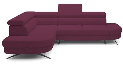 DomiMeble DomoHome Polster-Ecksofa Otis mit Schlaffunktion Verstellbaren Kopfstützen Aurora Stoff Freistehend Holzrahmen Linkes Layout Schlaffläche: 131x207cm Größe: 276x218x97cm Farbe: LILA