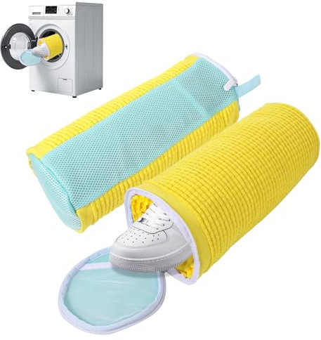 QOEOTUY 2 Stück Schuhwaschbeutel Waschmaschine - Schuhbeutel Waschmaschine 360° Reinigung - Wiederverwendbarer Reißverschluss Wäschesack, Alle Schuharten und Größen (Gelb)
