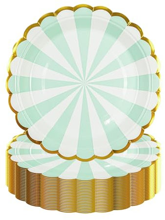 DHAIQC 50 Pcs Green Party Paper Plates 7-Inch, Disposable Paper Plates with Gold Foil Scalloped Edge, Birthday Party Tableware for Picnic, Happy Birthday, Wedding, Party Supplies (Green)